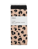 2pk Cotton Rich Leopard Ribbed Tights (2-14 Yrs)