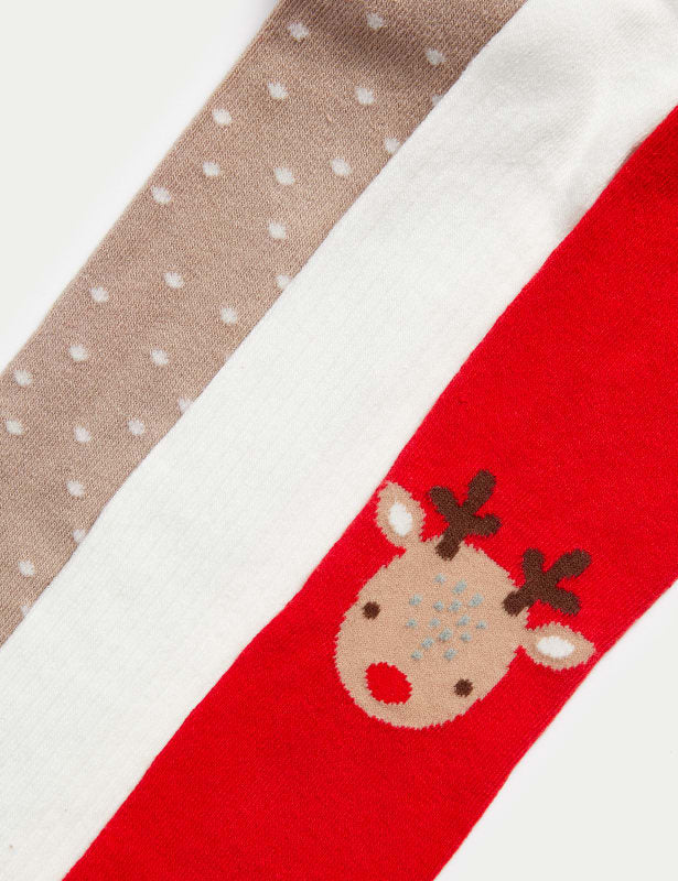 3pk Cotton Rich Christmas Tights (0 Mths-3 Yrs)