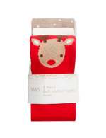 3pk Cotton Rich Christmas Tights (0 Mths-3 Yrs)