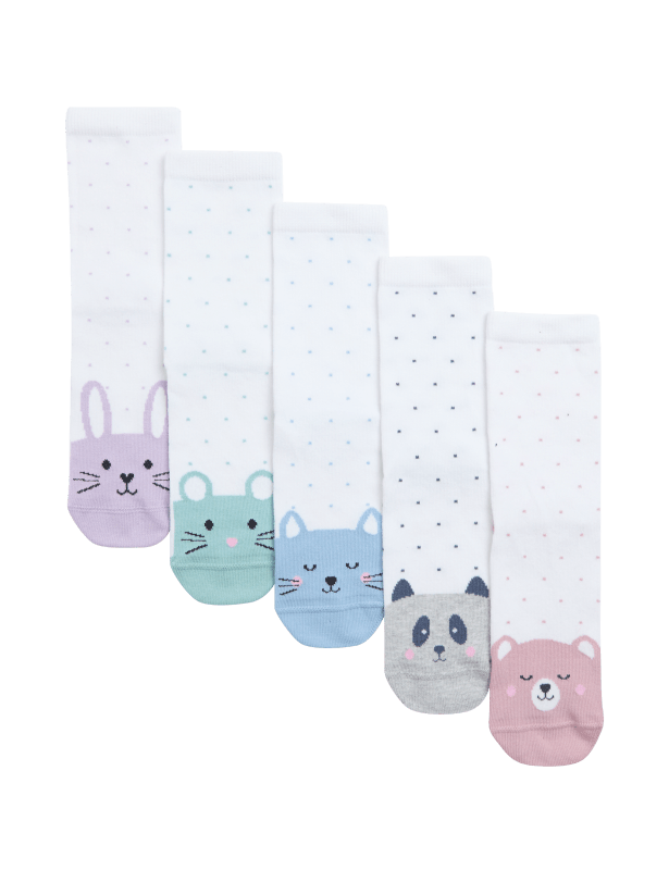 5pk Cotton Rich Toe Face Socks (6 Small - 7 Large)