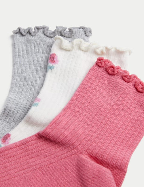 5pk Cotton Rich Floral Ribbed Socks (6 Small - 7 Large)