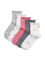 5pk Cotton Rich Floral Ribbed Socks (6 Small - 7 Large)