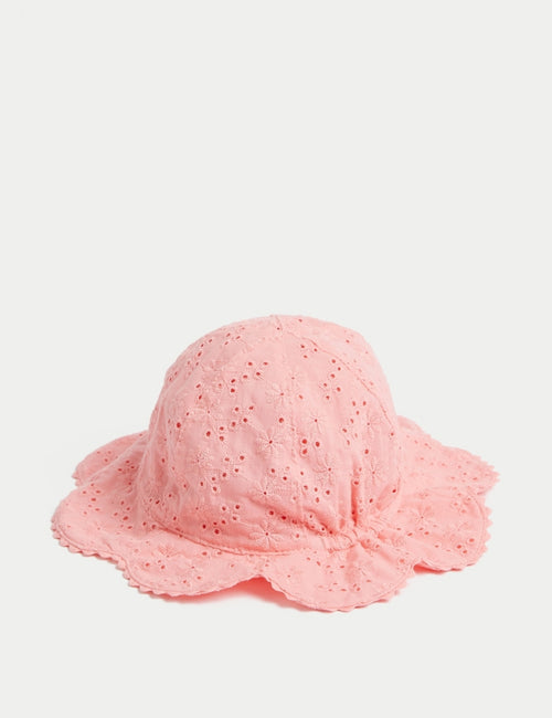 Kids' Pure Cotton Embroidered Sun Hat (0 - 12 Mths)