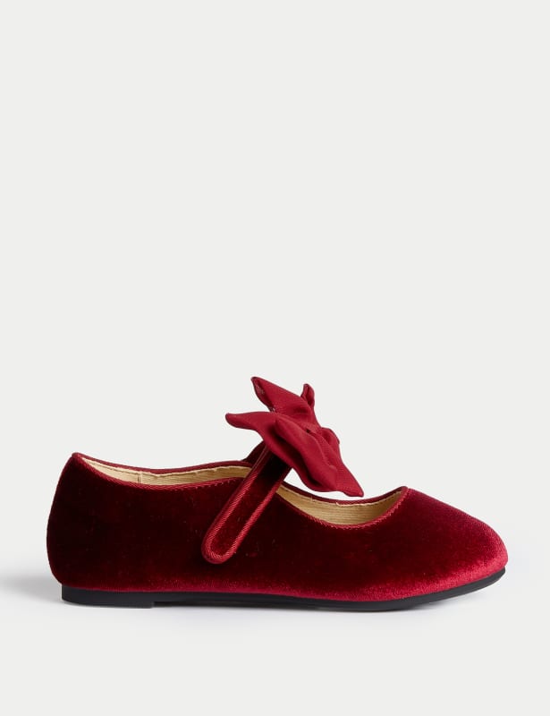 Kids' Velvet Riptape Bow Mary Jane Shoes (4 Small - 2 Large)