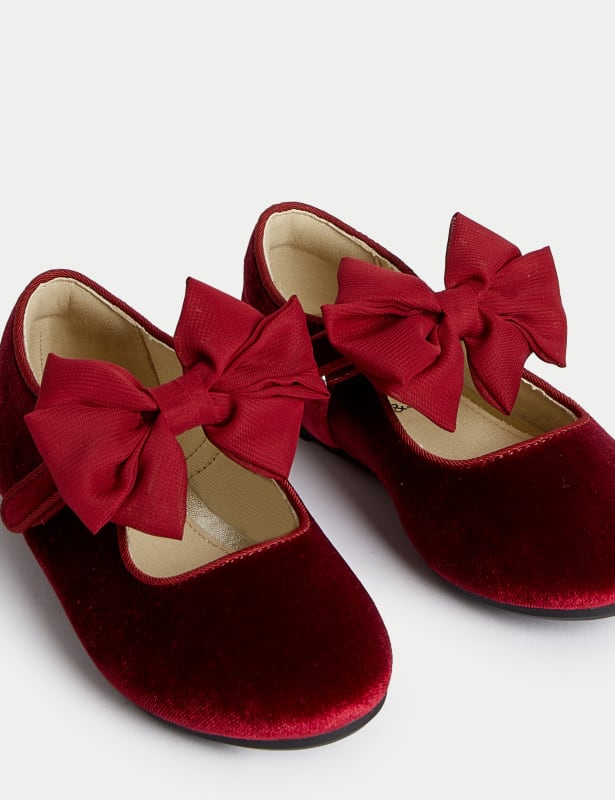 Kids' Velvet Riptape Bow Mary Jane Shoes (4 Small - 2 Large)