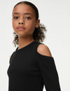 Cotton Rich Ribbed Cold Shoulder Top (6-16 Yrs)