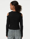 Cotton Rich Ribbed Cold Shoulder Top (6-16 Yrs)