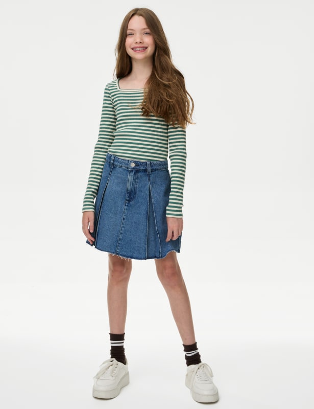 Denim Pleated Skirt (6-16 Yrs)