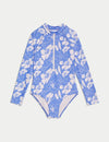 Hibiscus Print Long Sleeve Swimsuit (6-16 Yrs)