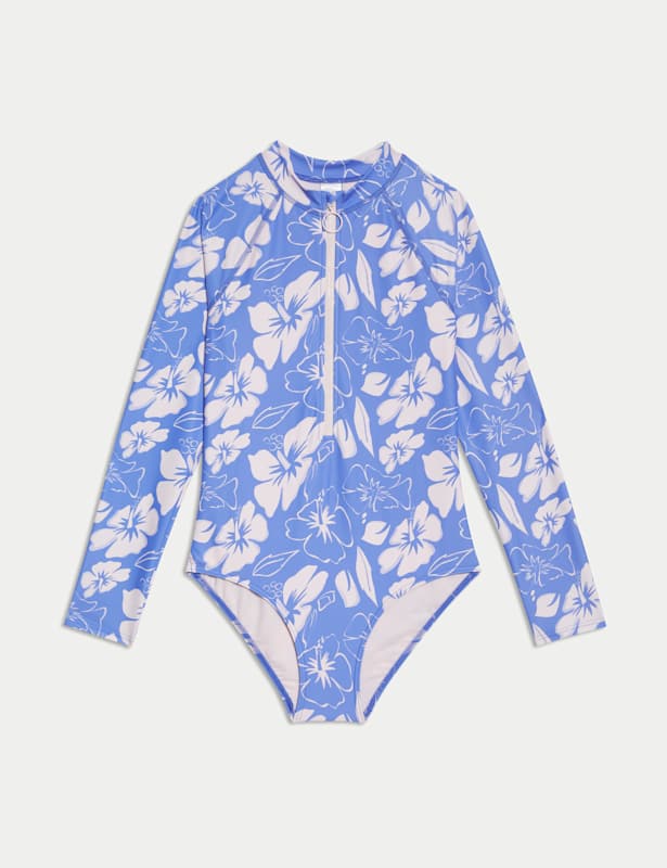 Hibiscus Print Long Sleeve Swimsuit (6-16 Yrs)