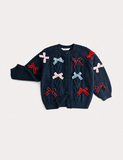 Bow Appliqué Cable Knit Cardigan (2-8 Yrs)