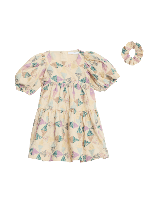 2pc Pure Cotton Patchwork Dress & Scrunchie (2-8 Yrs)