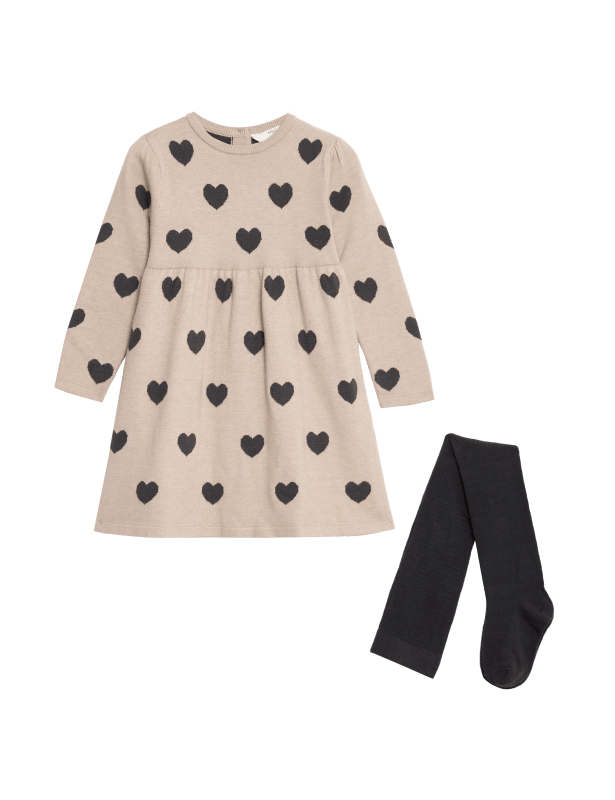 Knitted Heart Dress with Tights (2-8 Yrs)