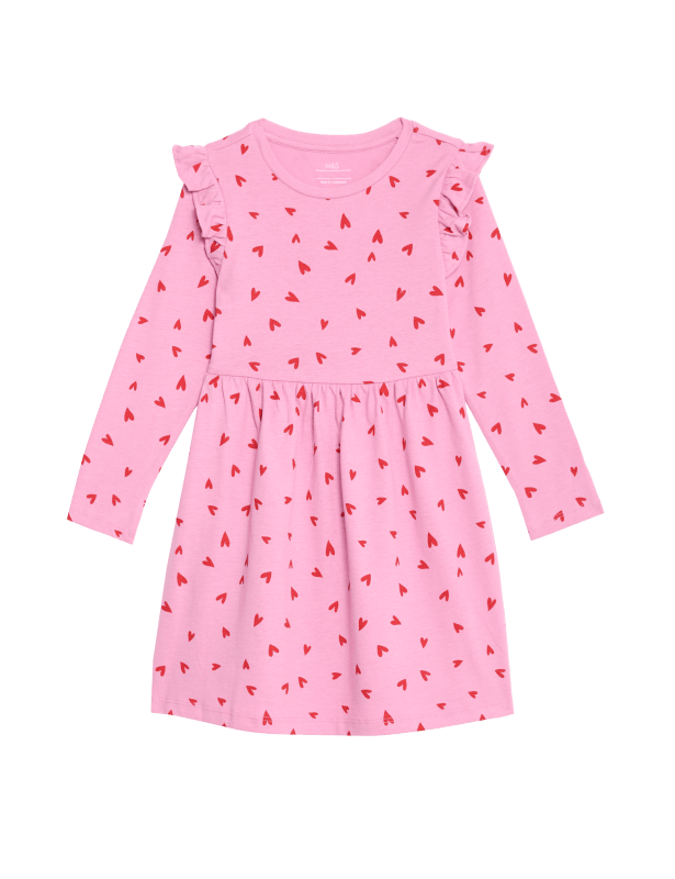 Pure Cotton Heart Frill Sleeve Dress (2-8 Yrs)