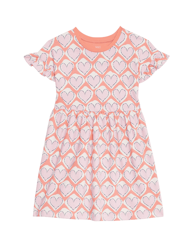 Pure Cotton Heart Print Dress (2-8 Yrs)