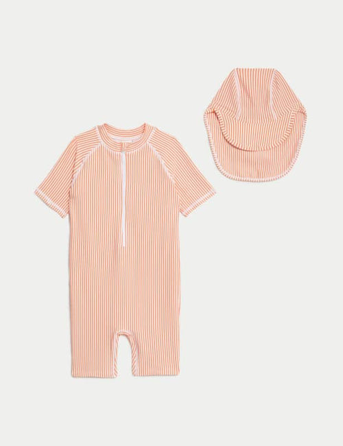 2pc Seersucker Swimsuit and Hat Set (2-8 Yrs)