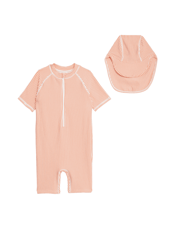 2pc Seersucker Swimsuit and Hat Set (2-8 Yrs)