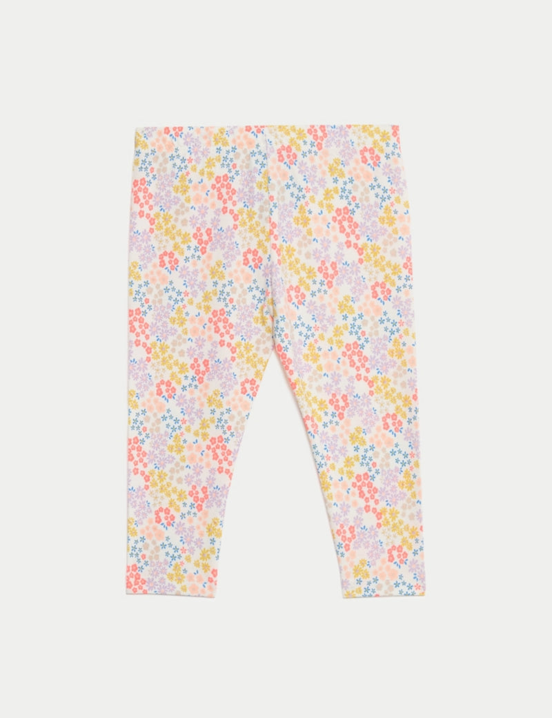 2pk Cotton Rich Floral & Plain Leggings (0-3 Yrs)