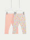 2pk Cotton Rich Floral & Plain Leggings (0-3 Yrs)