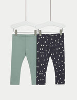 2pk Cotton Rich Heart Leggings (0-3 Yrs)