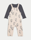 2pc Jersey Tulip Print Dungarees Outfit (0-3 Yrs)