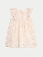 Pure Cotton Peach Gingham Dress (0 Mths-6 Yrs)