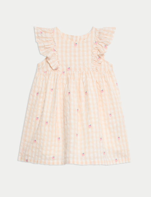 Pure Cotton Peach Gingham Dress (0 Mths-6 Yrs)