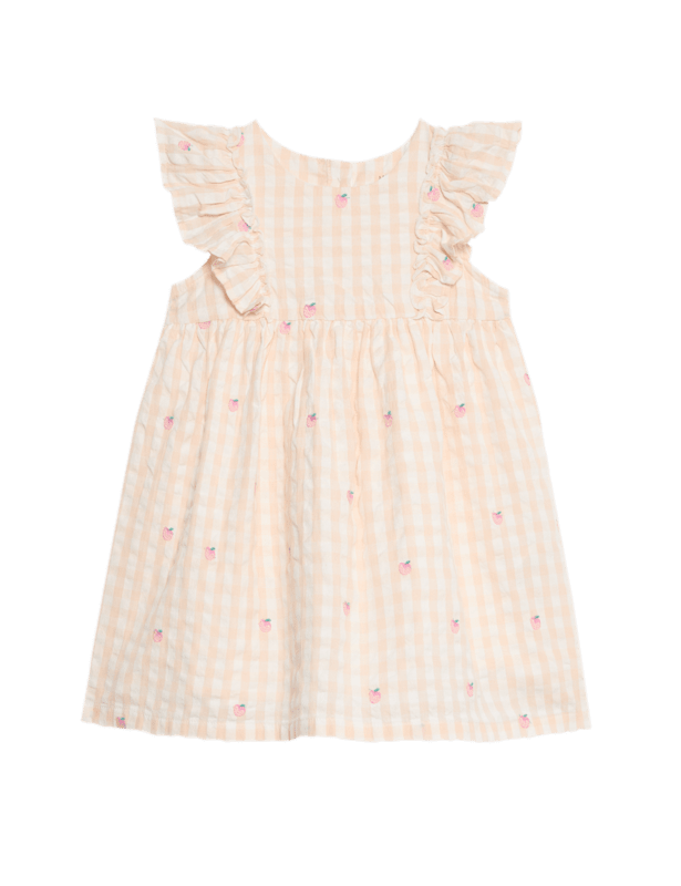 Pure Cotton Peach Gingham Dress (0 Mths-6 Yrs)