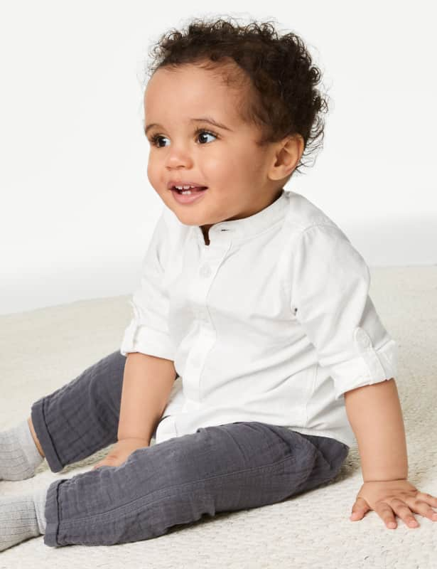 Linen Blend Grandad Shirt (0-3 Yrs)