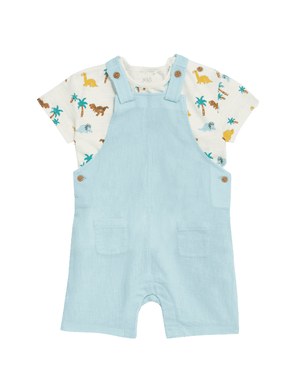 2pc Cotton Rich Dinosaur Bibshort Outfit (0-3 Yrs)