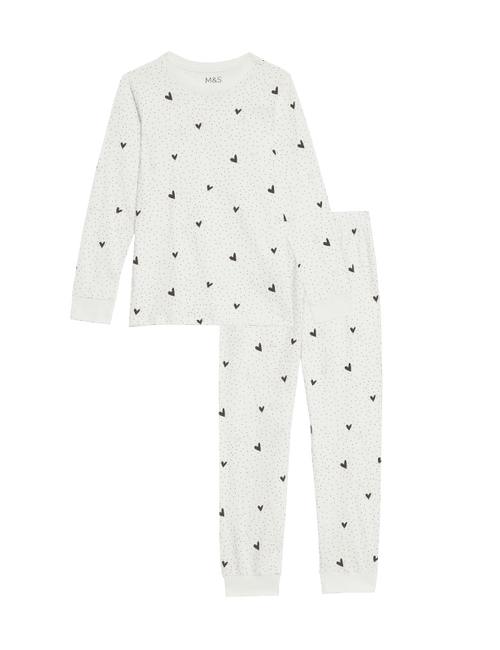 Pure Cotton Heart Print Pyjamas (7-14 Yrs)