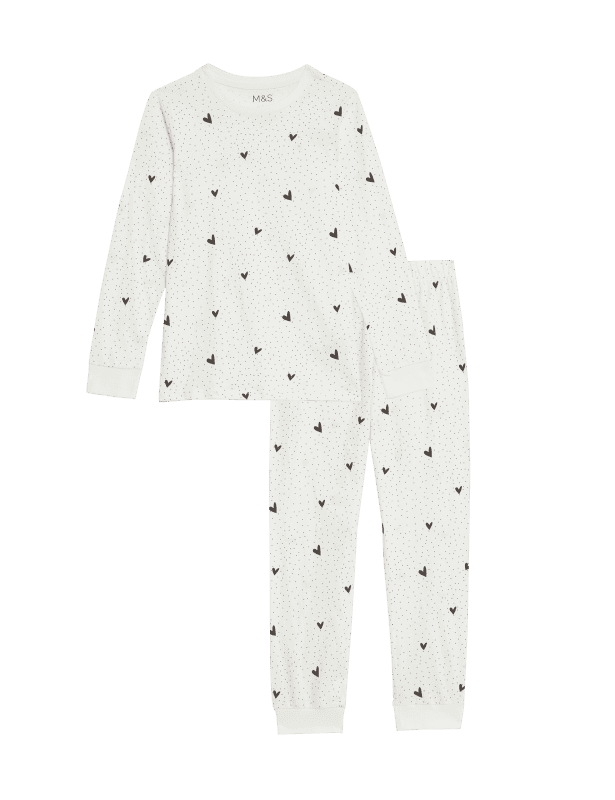 Pure Cotton Heart Print Pyjamas (7-14 Yrs)