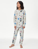 Pure Cotton Cat Print Pyjamas (6-16 Yrs)