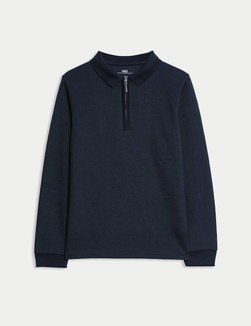 Cotton Blend Pique Half Zip Polo Shirt (6-16 Yrs)