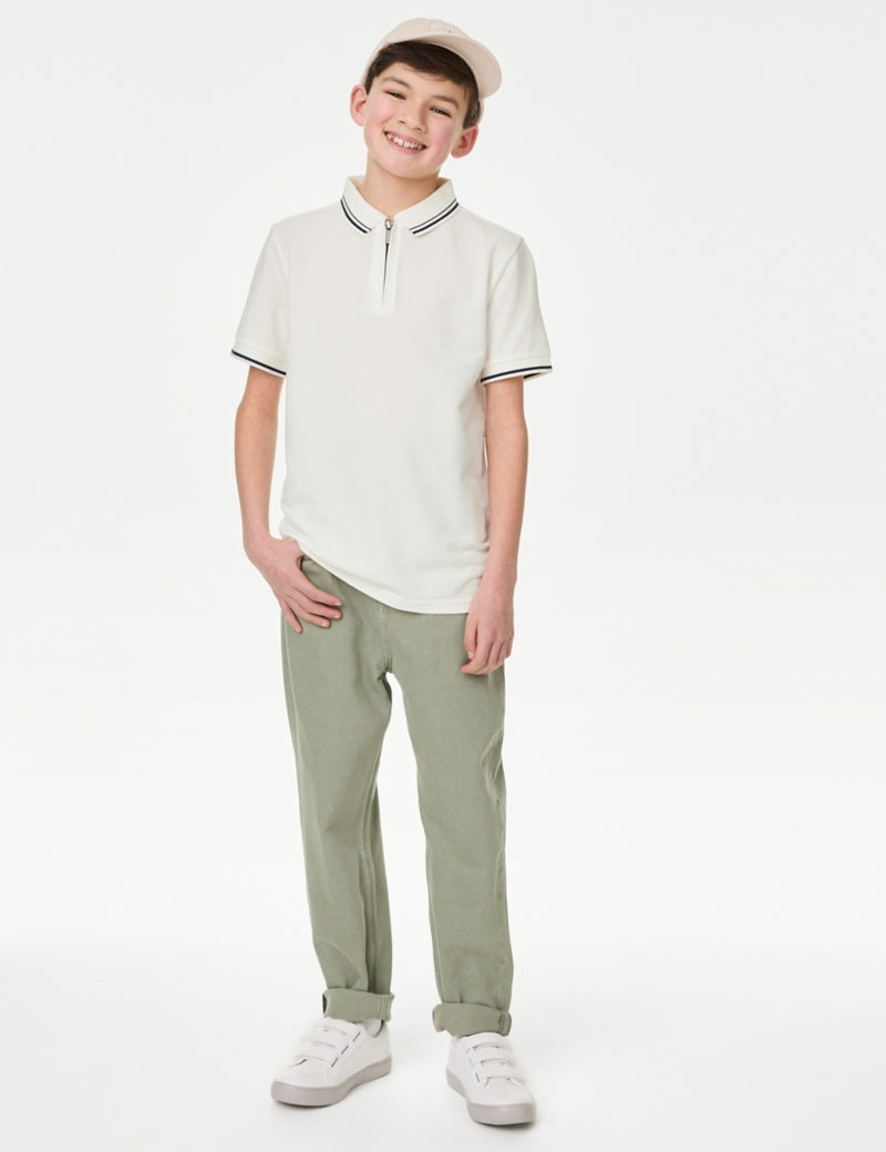 Pure Cotton Half Zip Polo Shirt (6-16 Yrs)