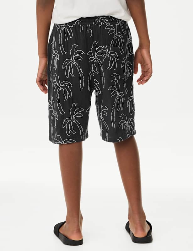 Pure Cotton Textured Palm Tree Shorts (2-16 Yrs)