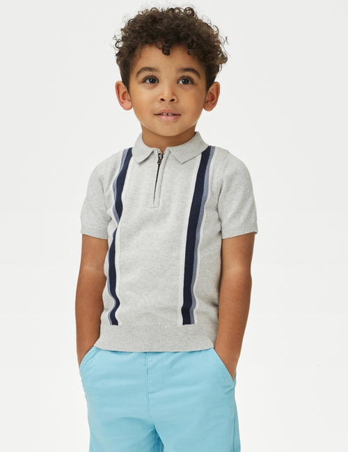 Pure Cotton Striped Knitted Polo Shirt (2-8 Yrs)