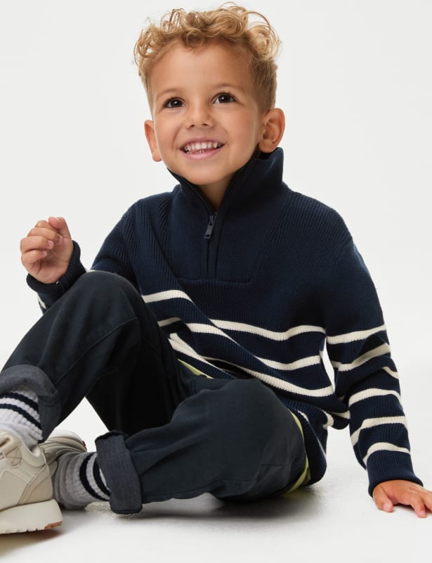 Pure Cotton Striped Half Zip Jumper (2-16 Yrs)