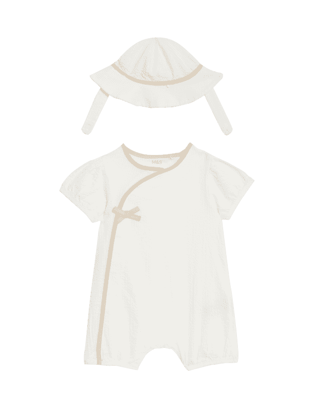 2pc Pure Cotton Textured Romper with Hat (7lbs- 1 Yrs)