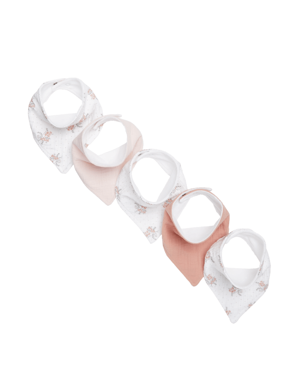 5pk Pure Cotton Floral & Plain Dribble Bibs