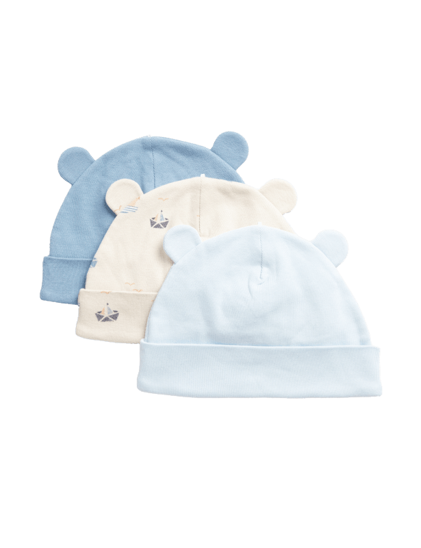 3pk Pure Cotton Floral Hats (0-1 Yrs)