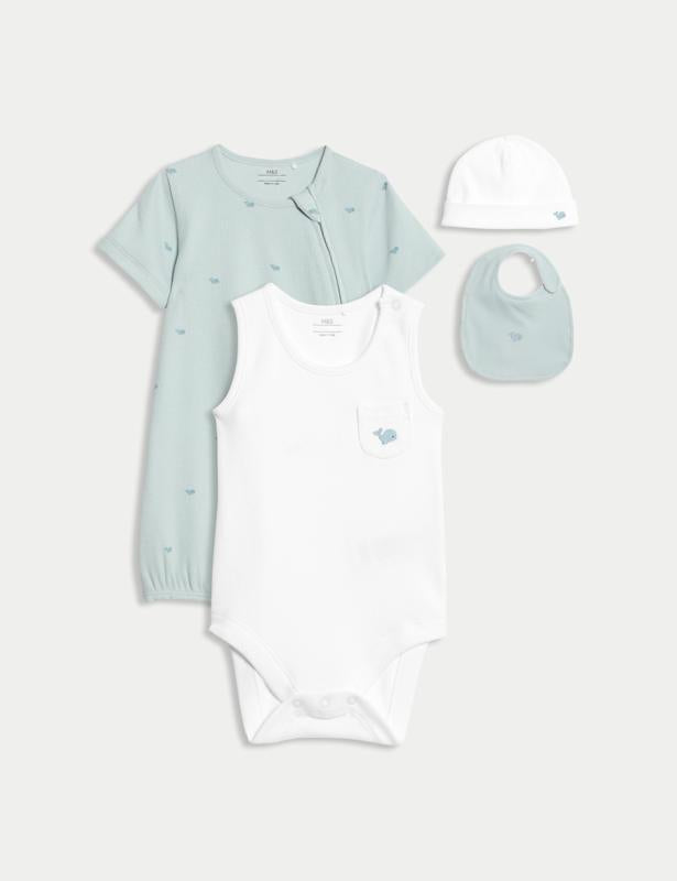 4pc Cotton Rich Whale Starter Set (7lbs-9 Mths)