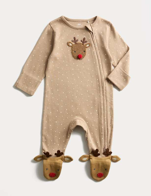 Pure Cotton Novelty Reindeer Sleepsuit (0-12 Mths)