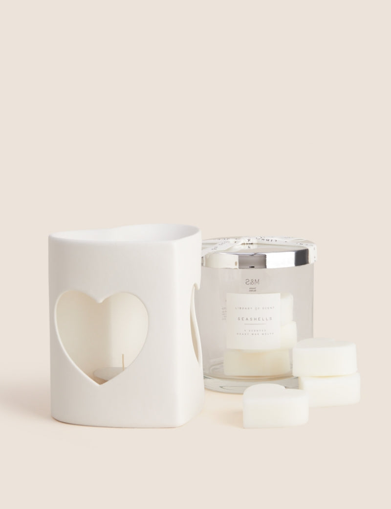 Seashells Heart Wax Melts Burner Gift Set