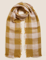 Checked Fringed Scarf with Wool