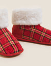 Checked Faux Fur Slipper Boots