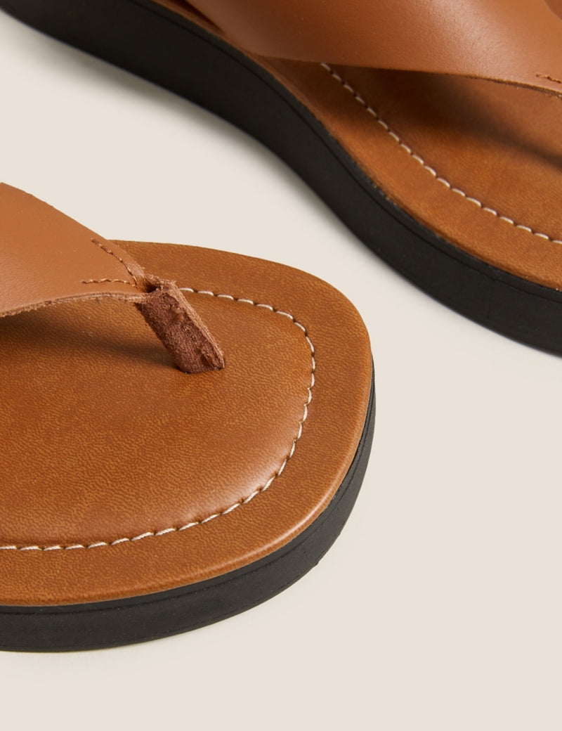Leather Flatform Flip Flops