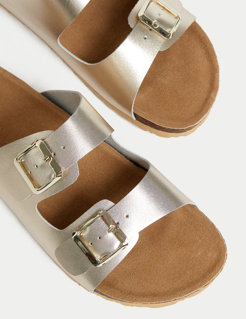 Leather Buckle Footbed Mules