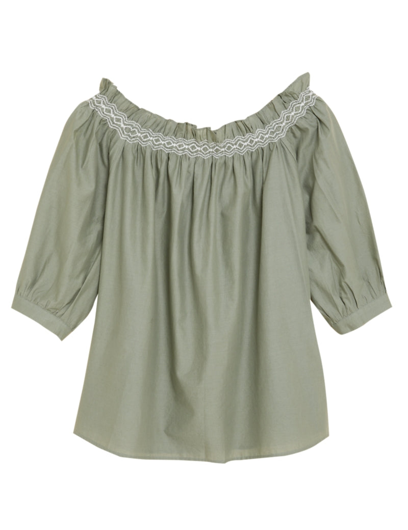Pure Cotton Embroidered Off the Shoulder Blouse