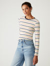 Cotton Rich Striped Long Sleeve Top